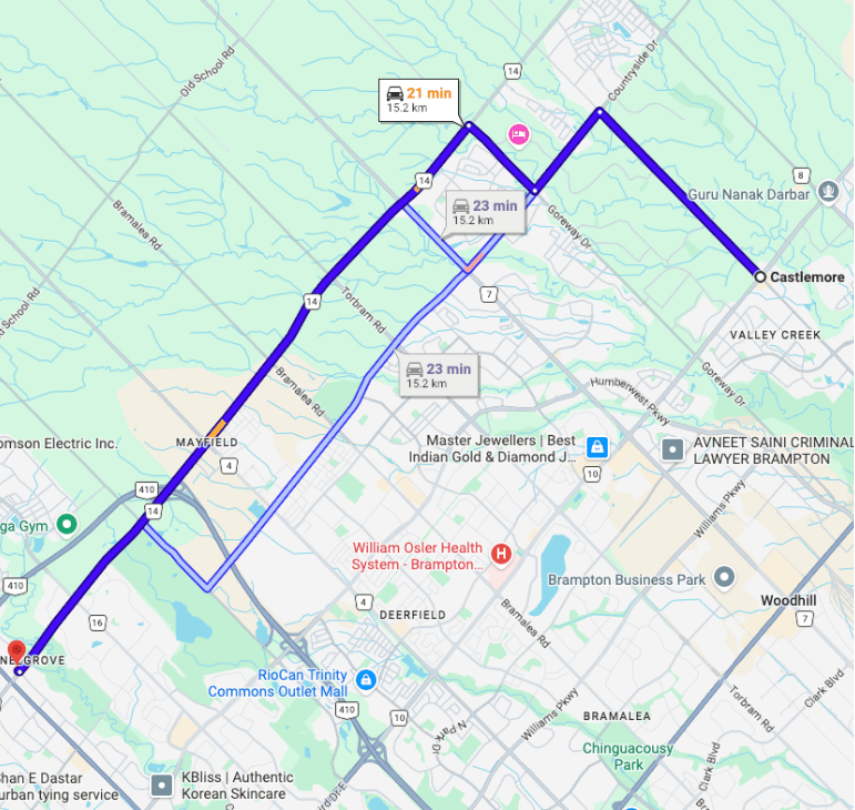 Directions from Castlemore to Mayfield Dental