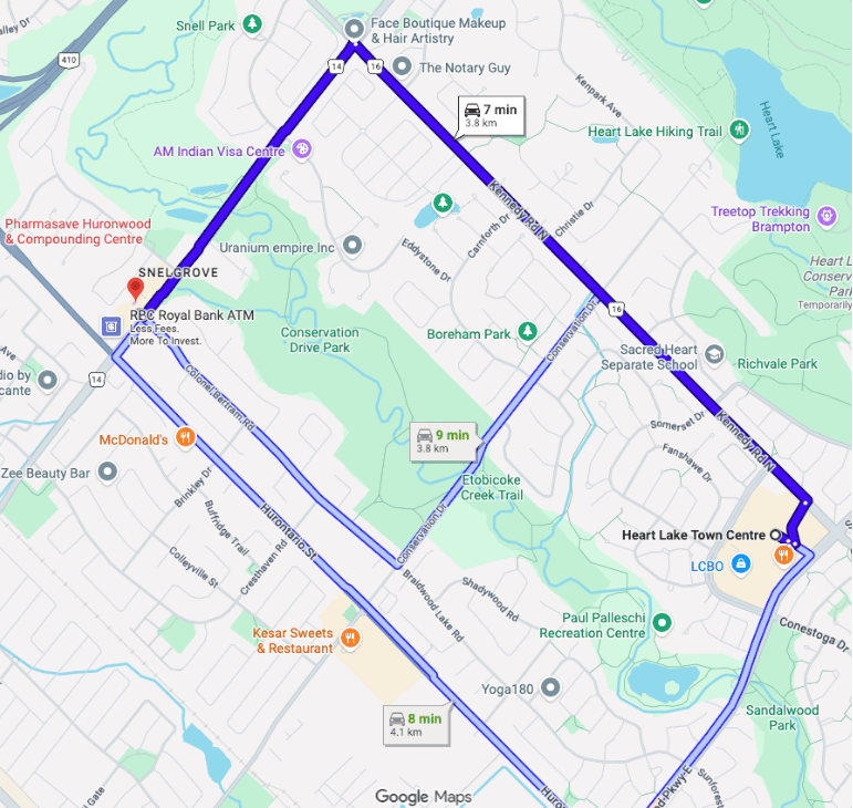 Directions from Heart Lake to Mayfield Dental 3