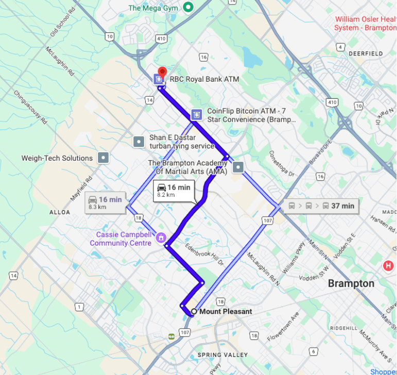 Directions from Mount Pleasant to Mayfield Dental | Dentist Brampton
