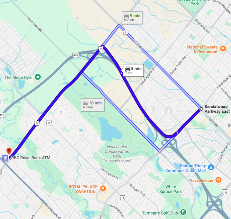rections from Sandalwood to Mayfield Dental Brampton